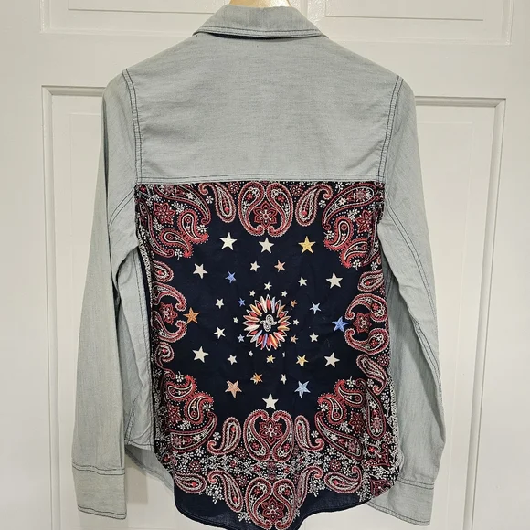 Free People Bandana Bandit Printed & Embroidered Button Down Size S - Picture 9 of 16